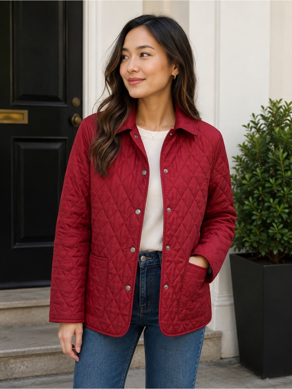 Burberry Diamond Quilted Button-Front Barn Jacket - Large